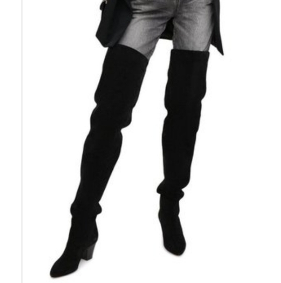 NWT $1695 Saint Laurent Kim 60 Black Suede Leather OTK Boots [Size 35.5] 🖤 - Picture 6 of 15